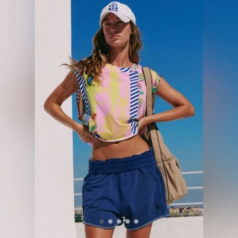 Free People Neon Stripe Cropped Tank Top - Pink, Yellow, Blue